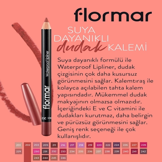 قلم تحديد شفاه مقاوم للماء  سوفت بينك براون رقم 202 - من فلورمار